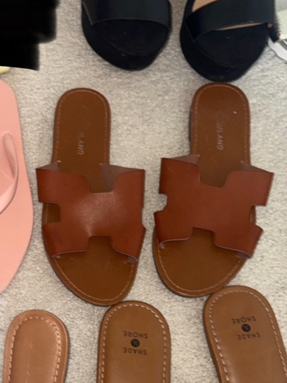 Tan Leather Slide Sandals